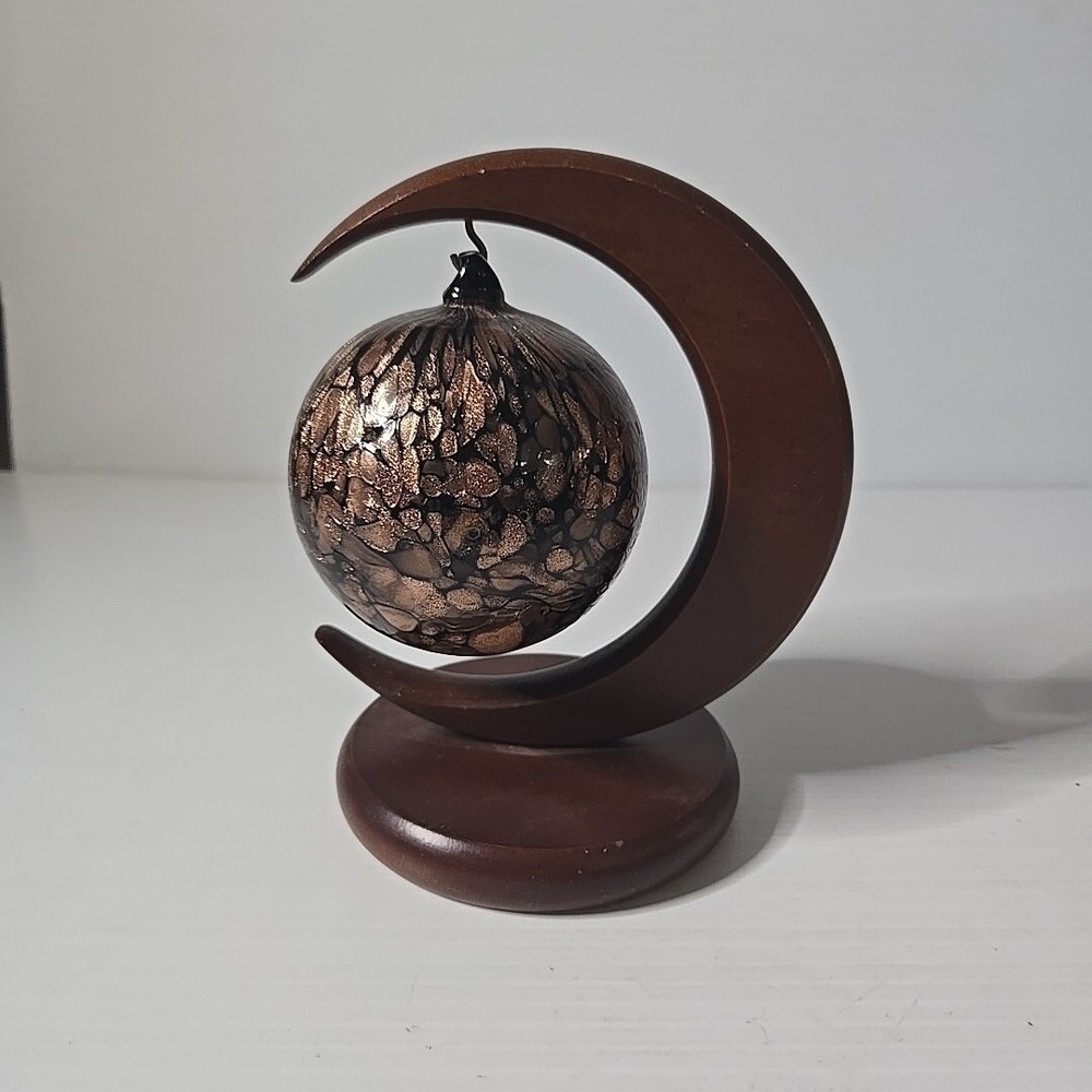 Enesco Art Glass Orb Moon Stand Unisex OS Copper Vintage Celestial